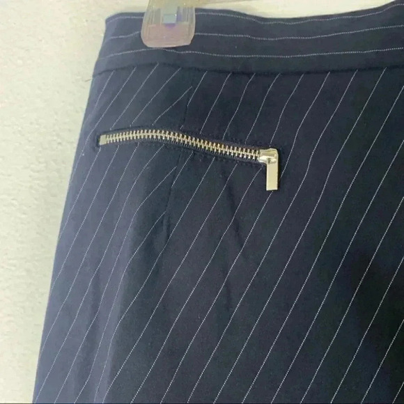H&M navy pinstriped wrap asymmetrical zipper pencil skirt sz 12 - Picture 4 of 6